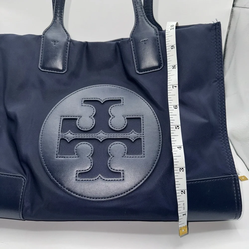 Tory Burch Ella Tote Navy Nylon Small‎ Bag Largo Logo Patch Double Handle